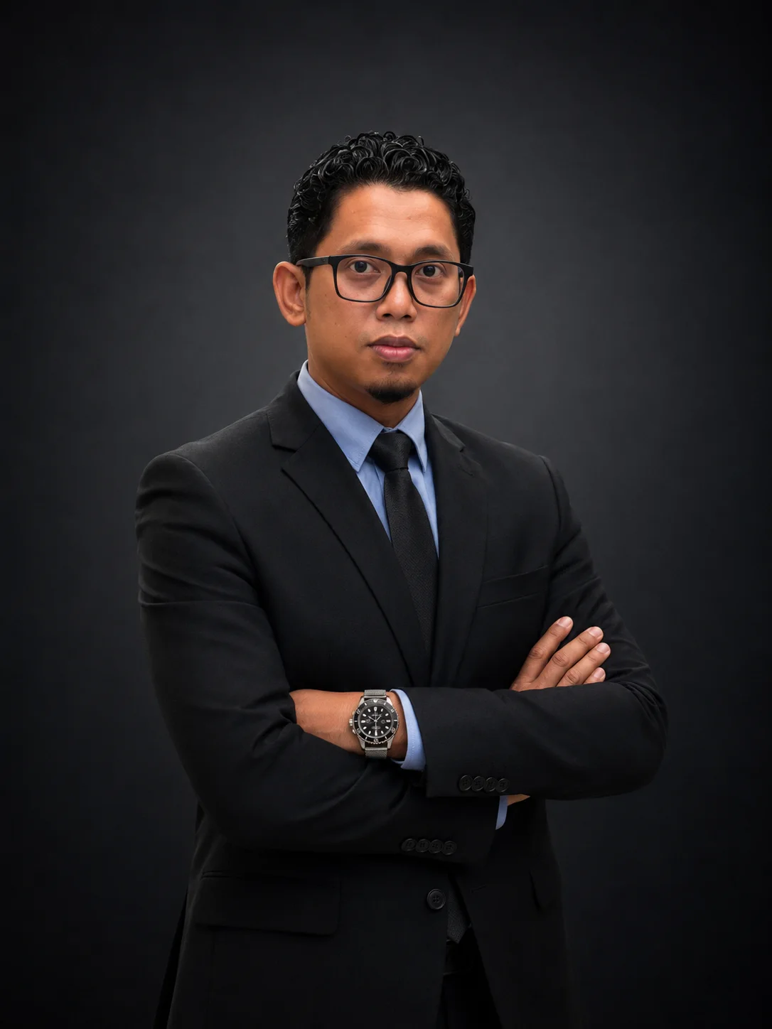 Khairul Nadzmi in a black suit and glasses